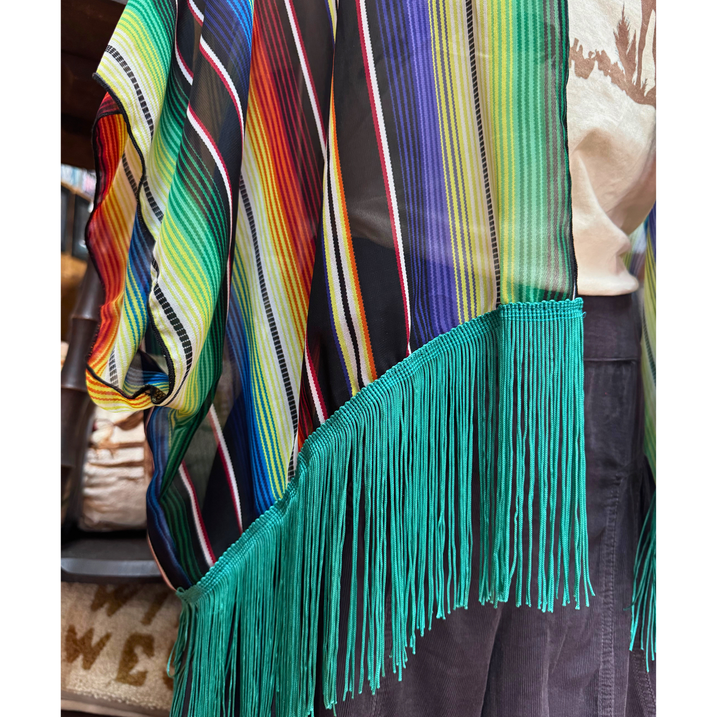 Teal Fringe Kimono