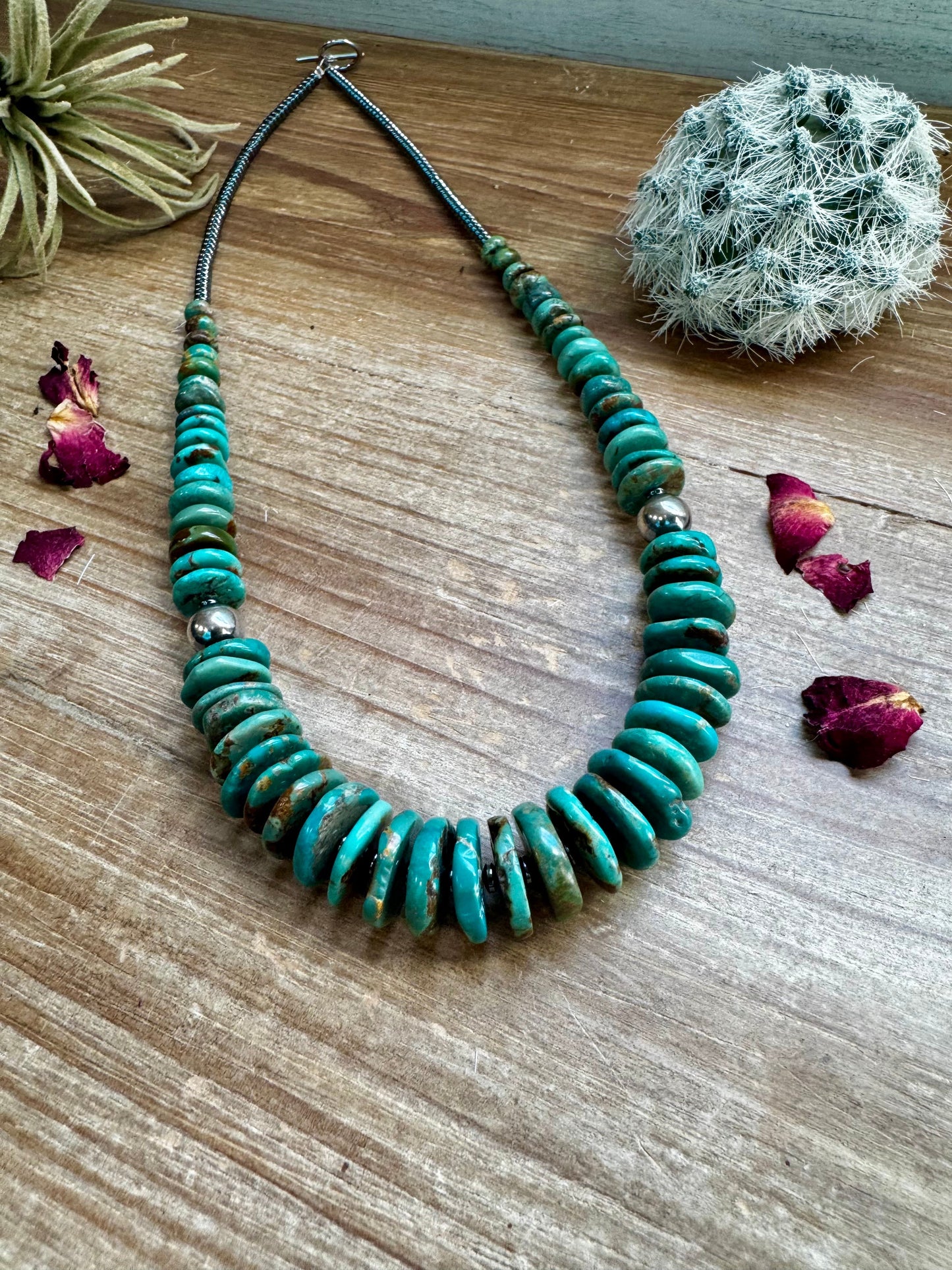 22 inch Turquoise necklace with Sterling Silver Pearls