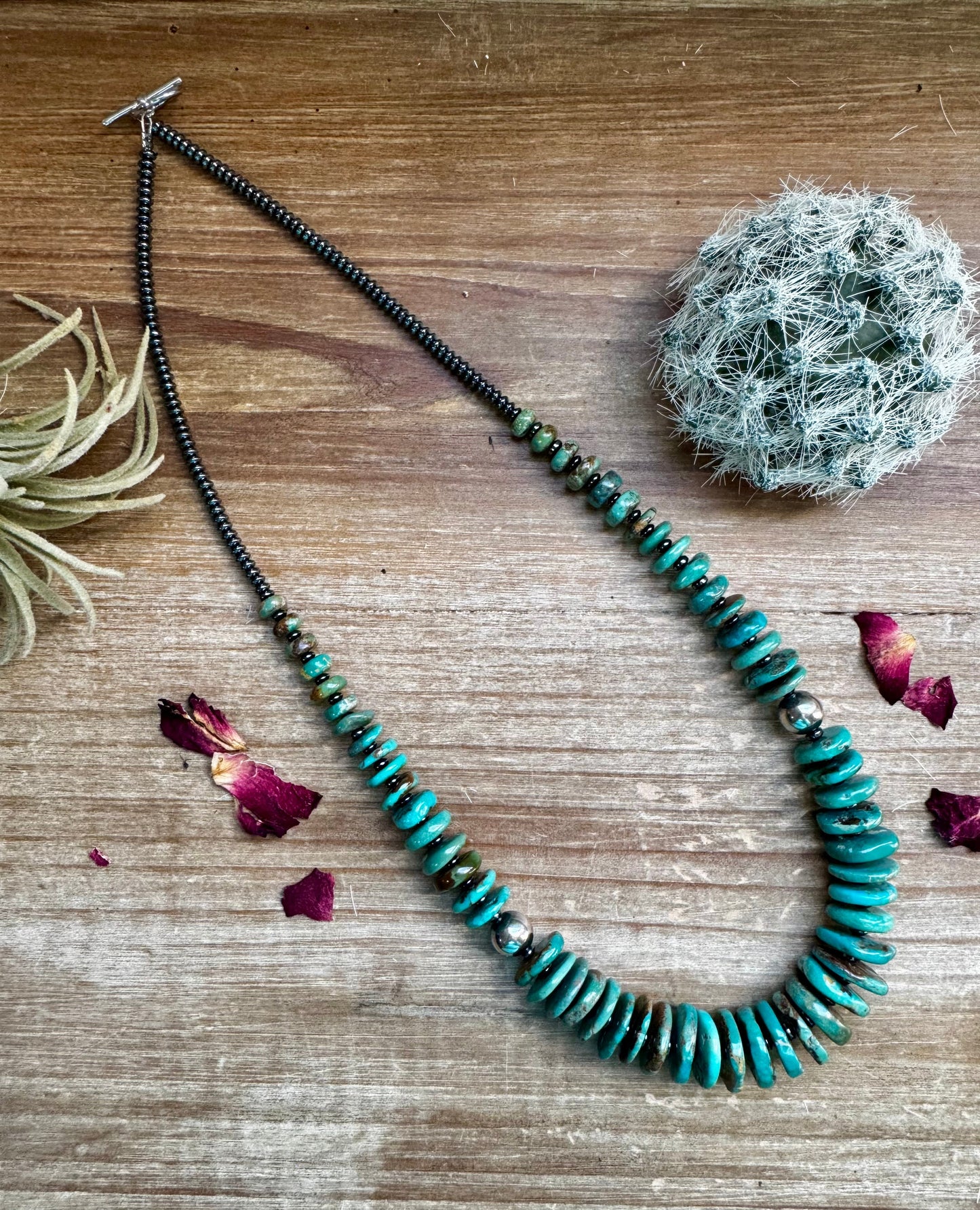 22 inch Turquoise necklace with Sterling Silver Pearls