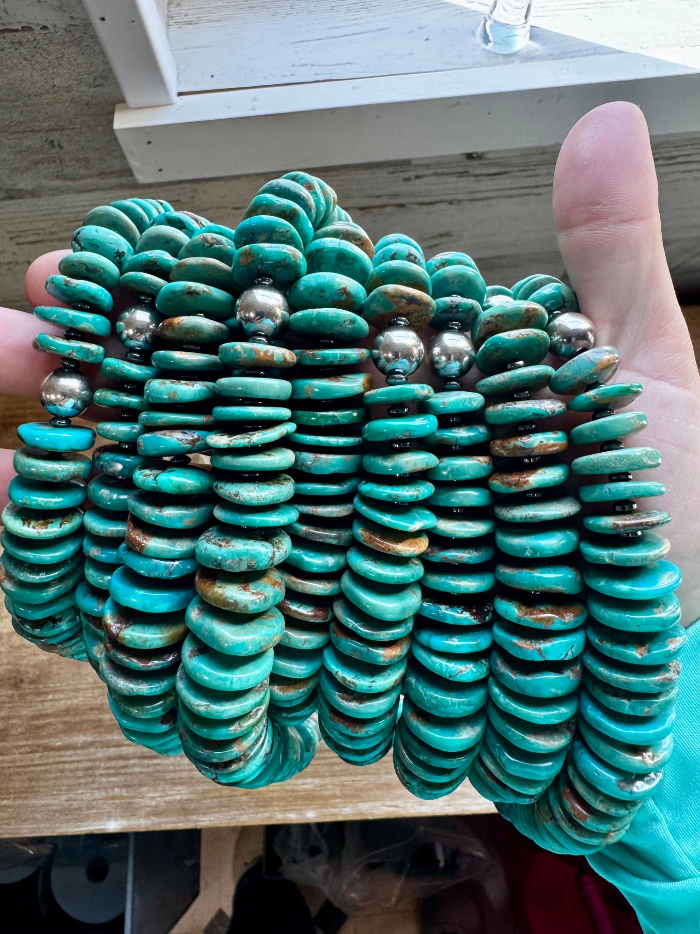 22 inch Turquoise necklace with Sterling Silver Pearls