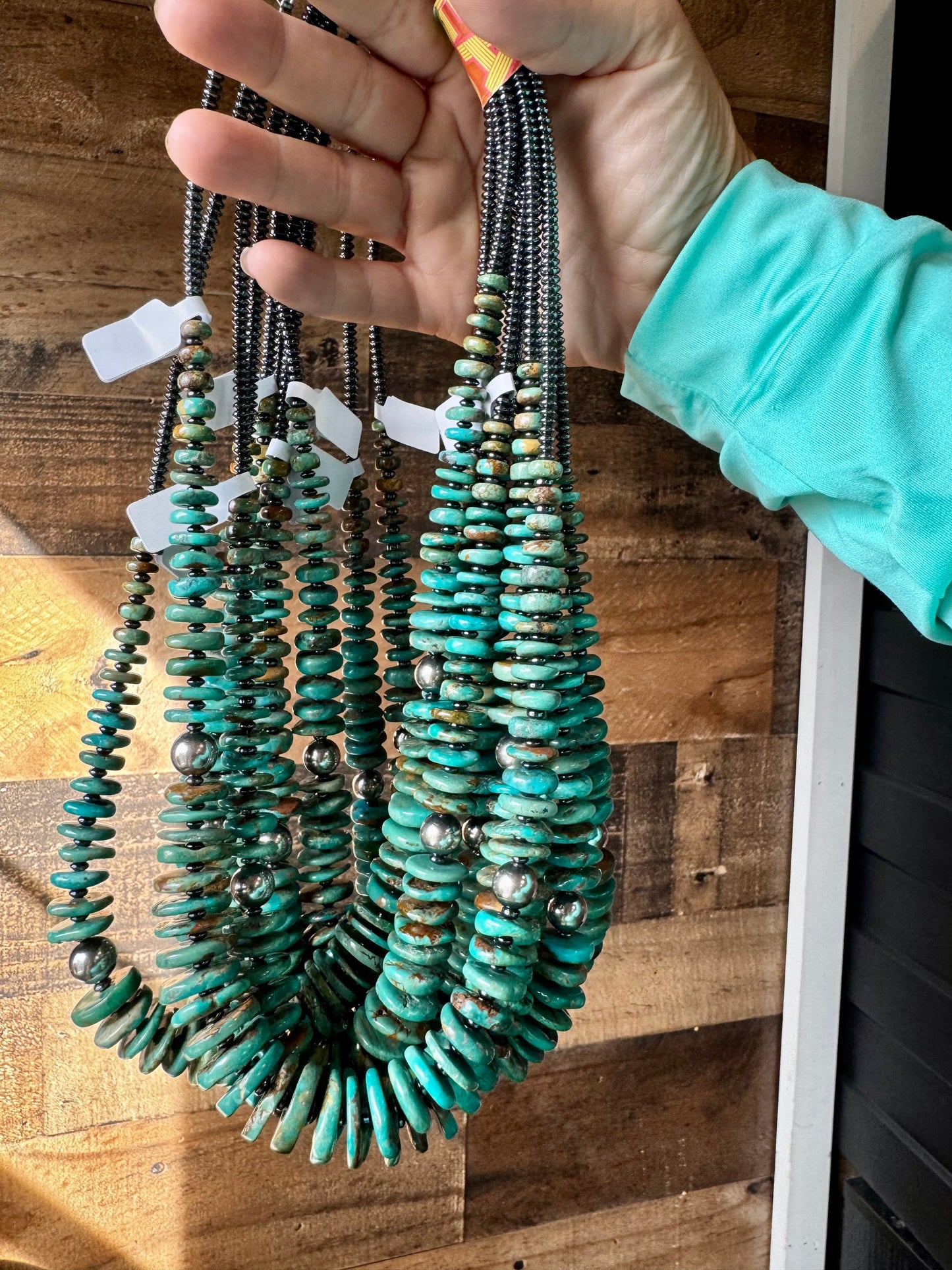 22 inch Turquoise necklace with Sterling Silver Pearls