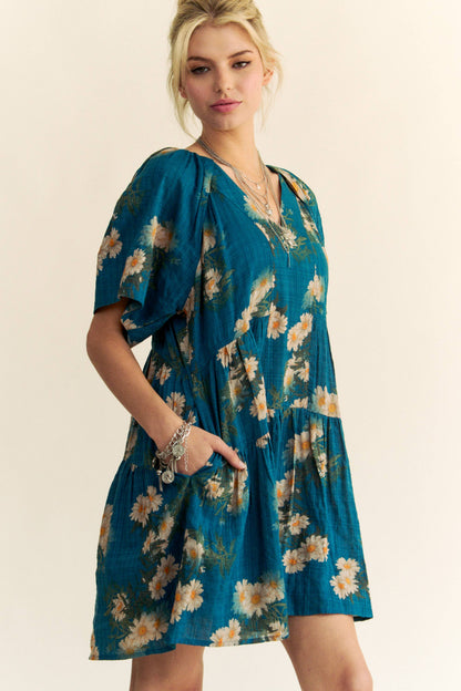 Dark Teal Floral Mini Dress