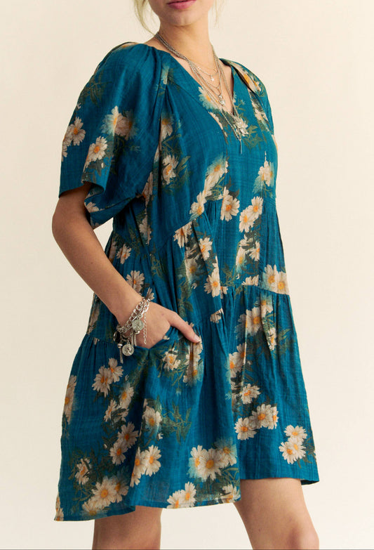 Dark Teal Floral Mini Dress