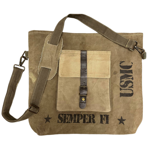 US Marines Unisex Recycled Military Tent Crossbody
