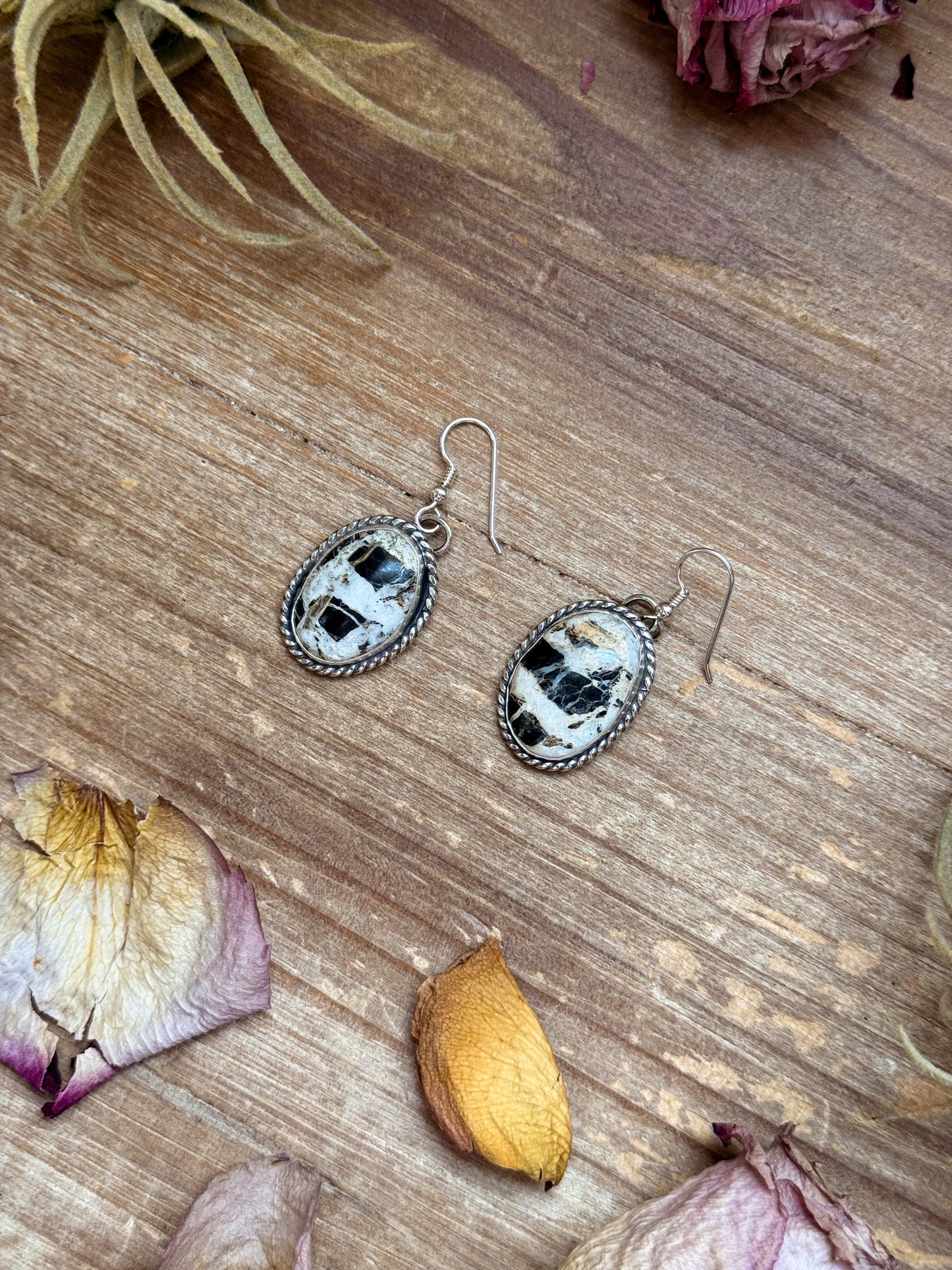 Sterling Silver White Buffalo Dangle Earrings – Handmade by Artist Jason Ogg