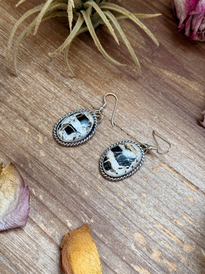 Sterling Silver White Buffalo Dangle Earrings – Handmade by Artist Jason Ogg