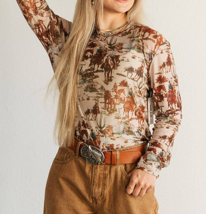 Cowboy mesh layering top