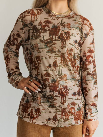 Cowboy mesh layering top